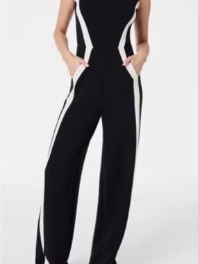 SPANX AirEssentials Black Sleeveless Wide-Leg Jumpsuit with White Side Panels
